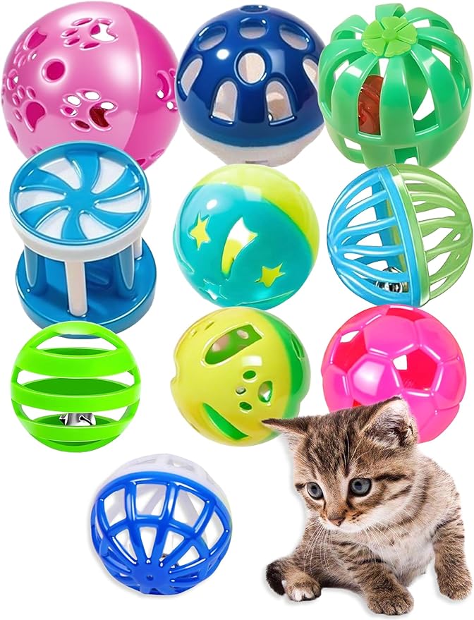 10-Pack Cat Toy Balls for Kittens and Adult Cats, Furry Fun (1.5'' - 2.1'', Cat Toys Value Pack)-PurrikoPets
