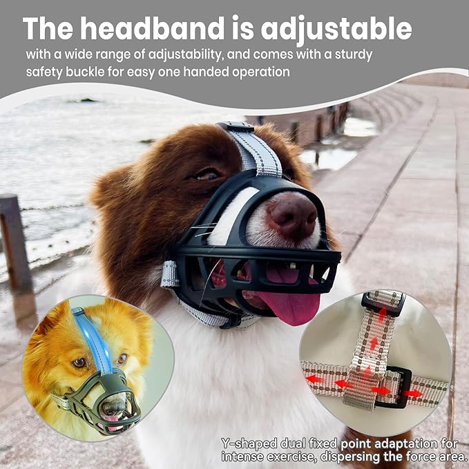 Dog Muzzle, Basket Muzzle for Small Medium Large Dogs, Anti-Biting and Chewing, Lightweight & Sturdy Cage Design, Allows Panting & Drinking, Ideal for Grooming & Training(Black Size M)-PurrikoPets