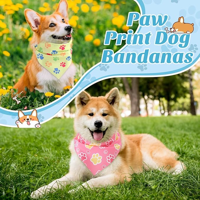 100 Pieces Paw Print Dog Bandanas Bulk Paw Bandanas for Dogs Soft Bibs Adjustable Triangle Doggie Scarves for Small Medium Large Pets Party Costume-PurrikoPets