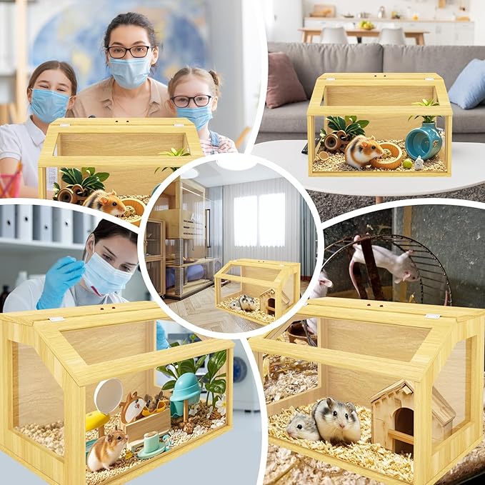 24" Wooden Hamster Cage, Chewproof Gerbil Cages and Habitats, Openable Top Roof Window with Silencing Pad, Guinea Pig Cage for Small Animals, Dwarf and Syrian Hamster, 24 x 16 x 16 Inches-PurrikoPets