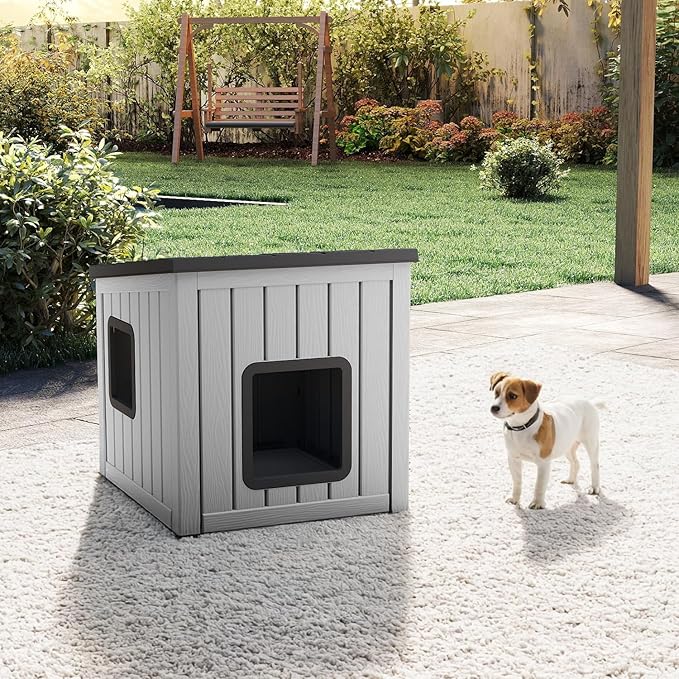 Dog House Small Dog Houses Outdoor with Sloped Roof Waterproof Ventilated Design Easy to Clean Elevated Floor Easy Assembly for Middle Sized Dogs-PurrikoPets