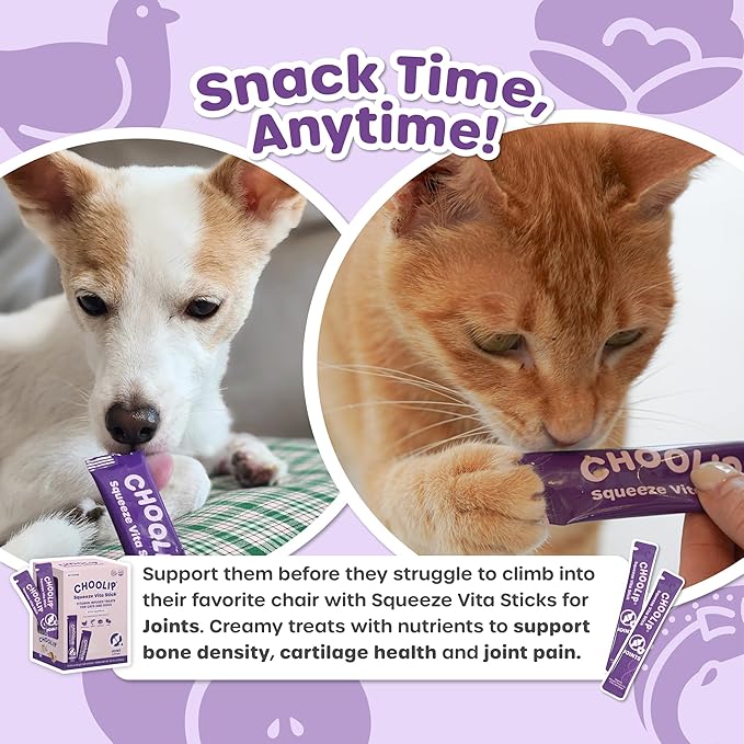 Grab & Go Squeeze Vita Stick Lickable Treats for Dogs & Cats. 49 Joint Support Sticks with Essential multivitamins. Soft and Tasty Paste for All Life Stages, Supporting Joints Health-PurrikoPets