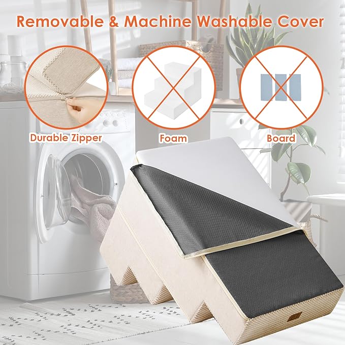 EHEYCIGA Dog Stairs for Bed 20" H, 4-Step Extra Wide Dog Steps for High Bed, Pet Steps for Small Dogs and Cats, Non-Slip Balanced Pet Ramp Indoor, Beige-PurrikoPets