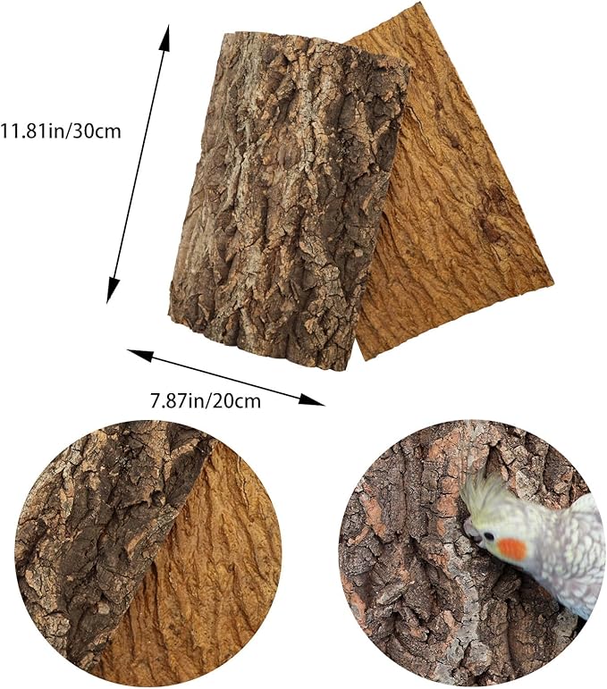 4 Pack Cork Bark Perch for Bird, 11.8 × 7.9 inch Natural Parrot Chewing Toys, Birdcage Background Decor Accessories, Bark Toy for Budgie Parakeet Cockatiel Lovebirds Conures Hamster Guinea Pig Rat-PurrikoPets