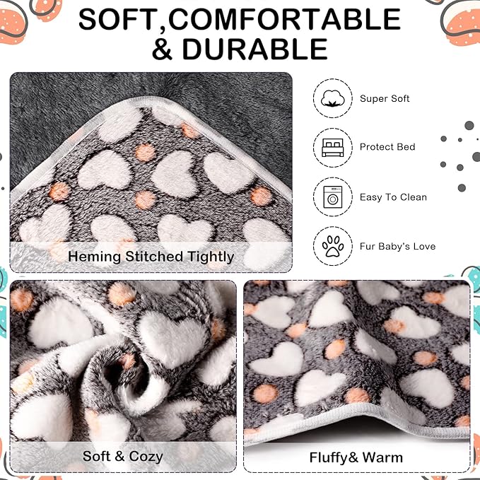 4 Pcs Waterproof Guinea Pig Blankets Washable Small Animal Fleece Bedding Absorbent Guinea Pig Cage Liners Reusable Pet Pee Pad Sleep Mat Pad Cover for Hamster Ferret (Heart Pattern,24 x 47 Inch)-PurrikoPets