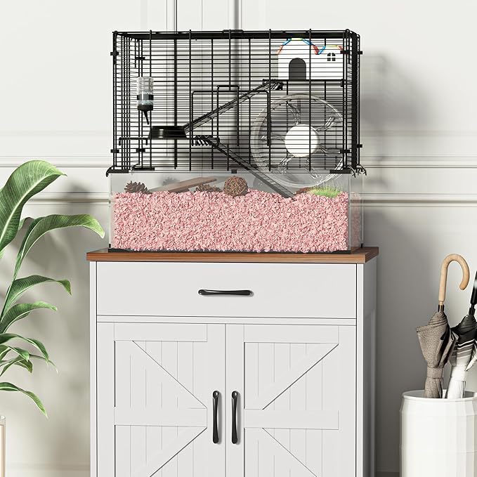 3-Tier Glass Hamster Tank, Large Hamster Cage Habitat with 11inch Big Running Wheel for Rat, Mouse, Gerbil, Syrian Hamster, 370 SQ INCHES-PurrikoPets