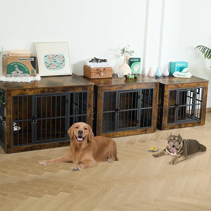 Gardner Pet Dog Crate Furniture for Small Dogs, 27.2 Inch Dog Kennel Indoor, Wooden Dog Cage End Table, Heavy Duty Dog Crate, Rustic Brown-PurrikoPets