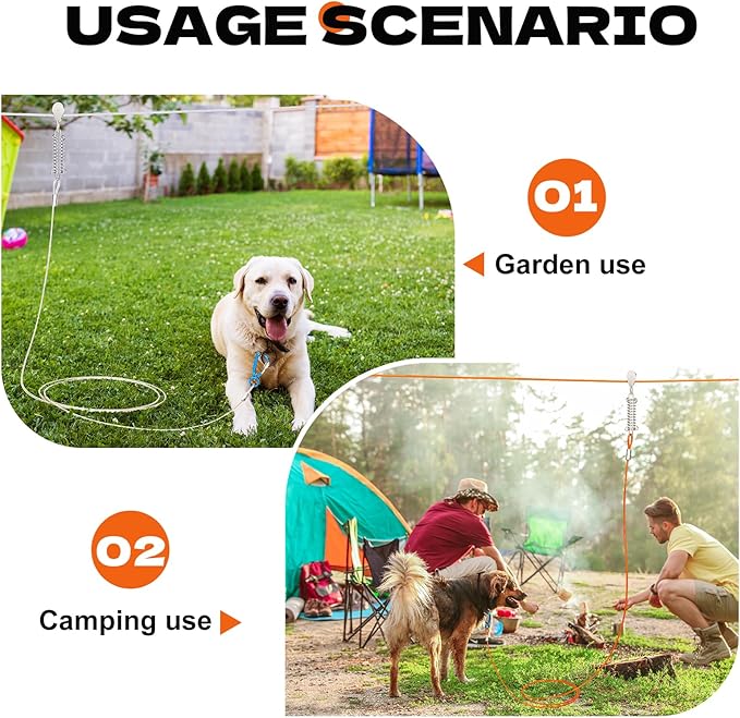 75ft Dog Runner for Yard Large Dog Heavy Duty with Double Shock Absorbers Tangle-Free Aerial Trolley System for Large Dogs Up to 250lbs(Silver)-PurrikoPets