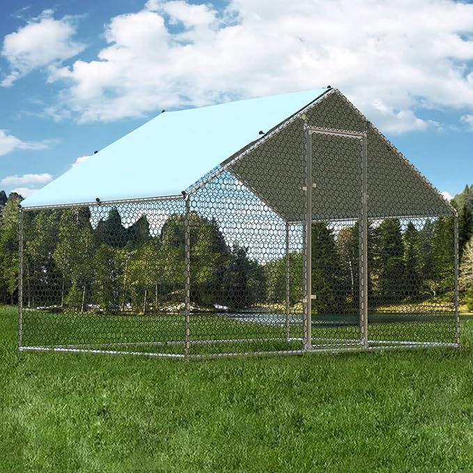 1.26’’ Large Metal Chicken Coop Walk in, Chicken Pen for Chickens, Outdoor Chicken Runs Coops Dog Kennel, Spire Roofed Chicken Runs for Yard with Anti-Ultraviolet Cover(9.8’Lx6.6’Wx6.4’H)-PurrikoPets