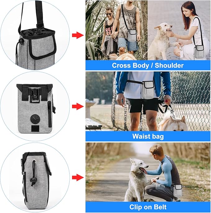 Airline Approved Dog Travel Bag with 2 Dog Treat Training Pouches, Tote Organizer for Weekend Pet Travel Supplies & Accessories, 2 Collapsible Bowls, 2 Food Container (Grey)-PurrikoPets