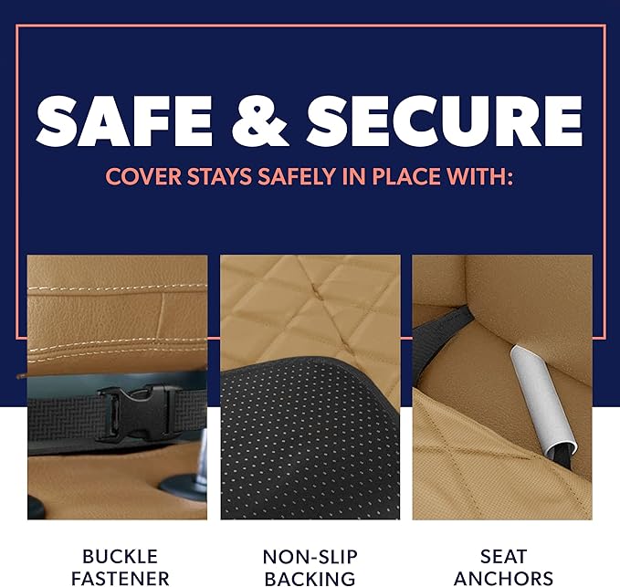 Active Pets Dog Car Seat Cover, Waterproof Front Seat Protector for SUV Truck Sedan, Pet Safety Travel Comfort System with Universal Fit, Beige-PurrikoPets