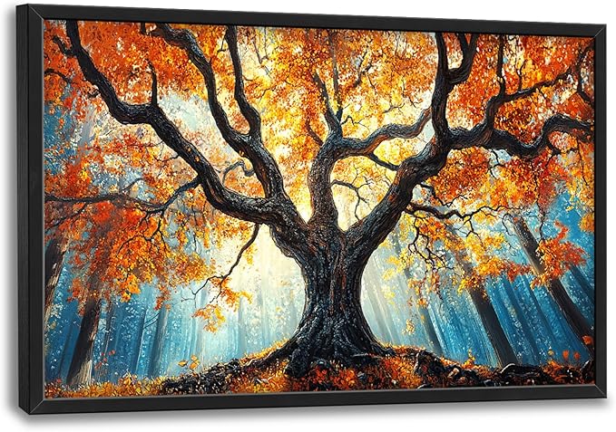 Extra Large Tree of Life Framed Wall Art for Living Room,Fall Autumn Forest Sunrise Landscape Pictures Wall Decor,Nature Canvas Print Painting Modern Artwork Bedroom Office 36L" x 24W"-PurrikoPets