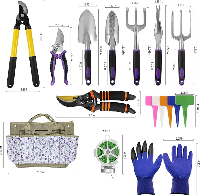 Gardening Tools – 42 Piece Premium Gardening Tool Set,Heavy Duty Hand Tools with Fashion Garden Tools Organizer Handbag,Rust-Proof Gardening Tool Kit, Ideal Gardening Gifts for Women((Purple Floral)-PurrikoPets