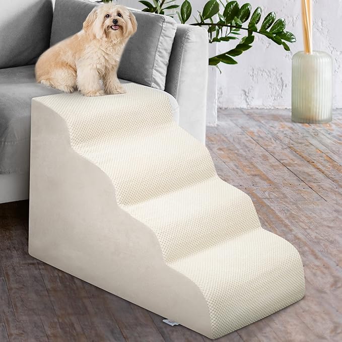 Dog Stairs for Small Dogs - High Density Foam Pet Steps, Extra Wide Dog Ramp with Non-Slip Bottom for High Beds, Couch and Sofa, Best for Dogs Injured, Older Doggy Cats-PurrikoPets
