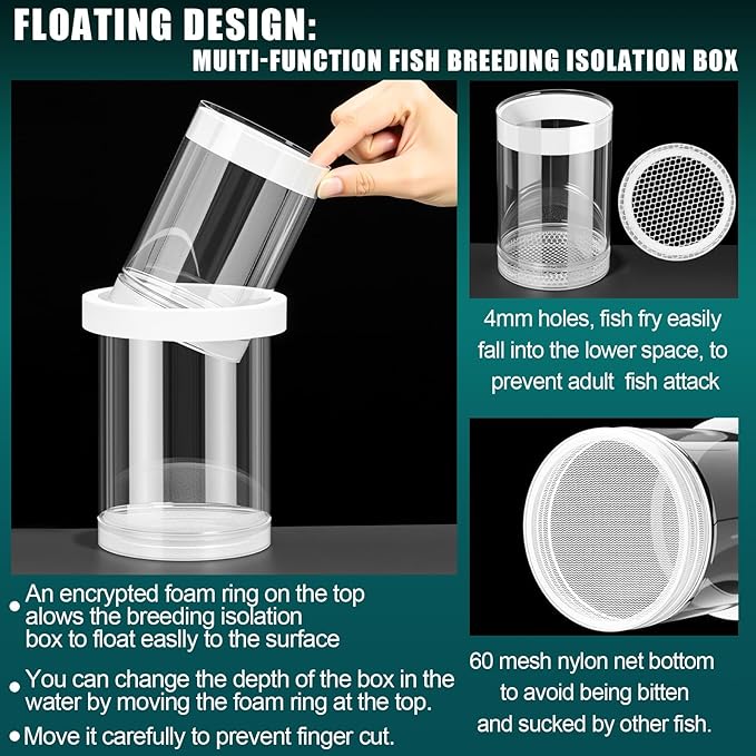 2 Pcs Breeder Box for Fish Tank Aquarium Breeder Separation Net Breeding Box with Suction Cup for Small Fish Shrimp Clownfish Guppy (White,L)-PurrikoPets