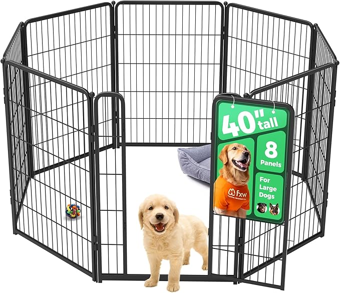 FXW Homeplus Unleashed Indoor Dog Playpen - Stress-Free and Safe Play, Heavy Duty 40 Inch 8 Wire Panels Dog Pen for Medium and Large Dogs, Black│Patented-PurrikoPets