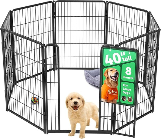 FXW Homeplus Unleashed Indoor Dog Playpen - Stress-Free and Safe Play, Heavy Duty 40 Inch 8 Wire Panels Dog Pen for Medium and Large Dogs, Black│Patented-PurrikoPets