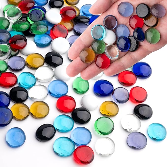1LB Mix Glass Marbles, Transparent and Smooth Flat Glass Beads for Vases, Mosaic Gem Pebbles for Aquarium Decor, Floral Arrangements, Mancala Stones, Vase Filler and Crafts(Approx. 80-100 PCS)-PurrikoPets