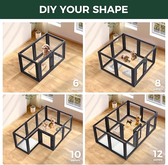 FXW AuraSpace Acrylic Indoor Unleashed Dog Playpen for Puppies and Small Dogs, 24 Inch, 10 Panels, Black-PurrikoPets