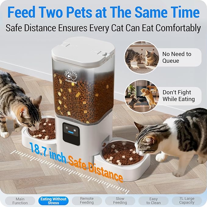 5G WiFi Automatic Cat Feeder with Slow Feed for 2 Cats: Automatic Dog Feeder with 7L Large Food Storage, Cat Food Dispenser with Alexa for Multiple Pets, Detachable for Easy Cleaning -29 Cup-PurrikoPets