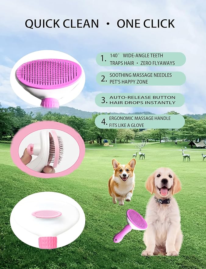 6ps Dog Cat Brush Grooming Kitf, Dog Cat Brushes, Bath Brush, Dematting Rake and Comb, Nail Clipper, Nail File, Flea Comb (Pink 6 Kits)-PurrikoPets