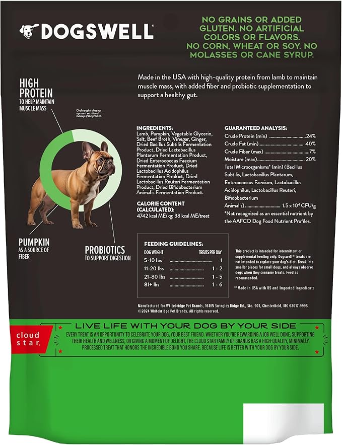 DOGSWELL Gut Health Mini Jerky Functional Dog Treats, Lamb 4 oz. Bag-PurrikoPets