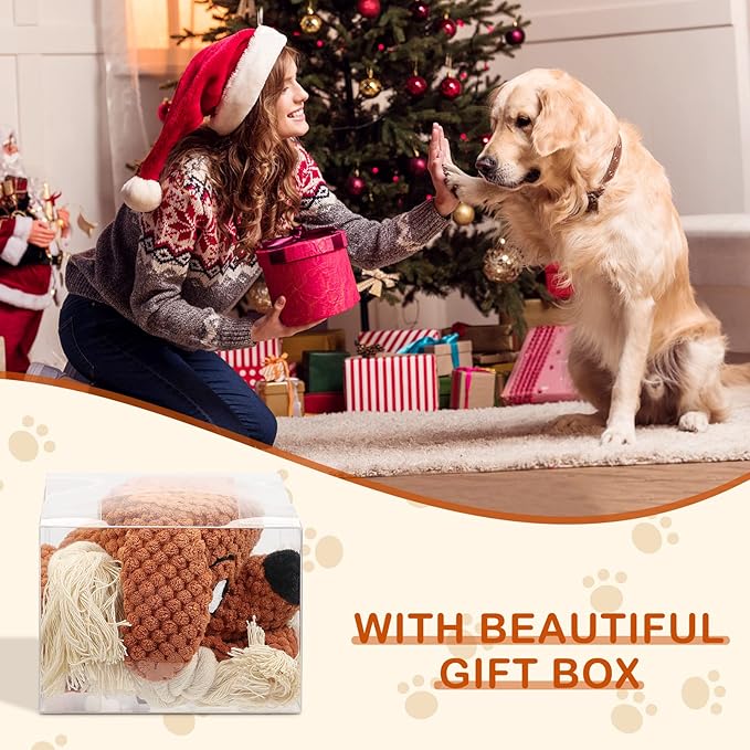 Dog Toys,Squeaky Dog Chew Toy with Crinkle Paper,Interactive Tough Plush Rope Toys for Small Medium Large Dogs with Gift Boxes-PurrikoPets