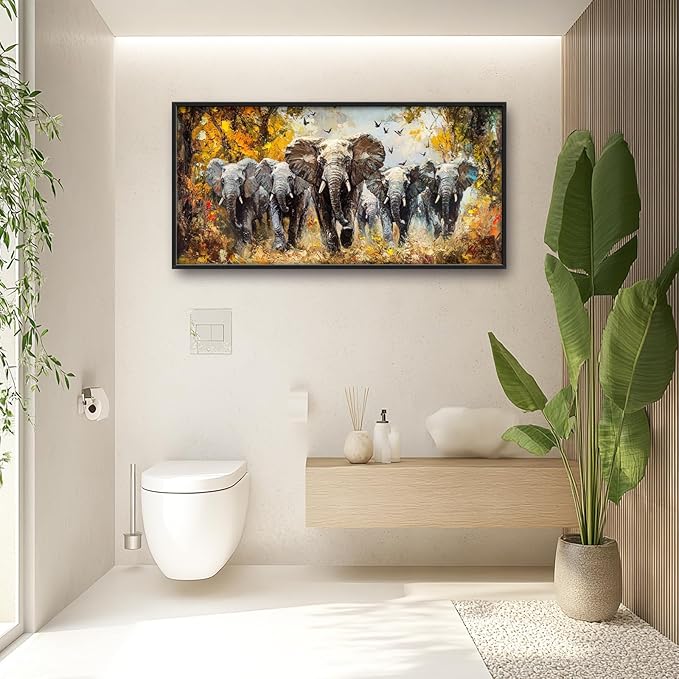 Extra Large Elephant Framed Wall Art for Living Room,Oversized Elephants Wild Animal Pictures Wall Decor,Forest Landscape Canvas Print Painting Modern Artwork Bedroom Office Bathroom 60L" x 30W"-PurrikoPets