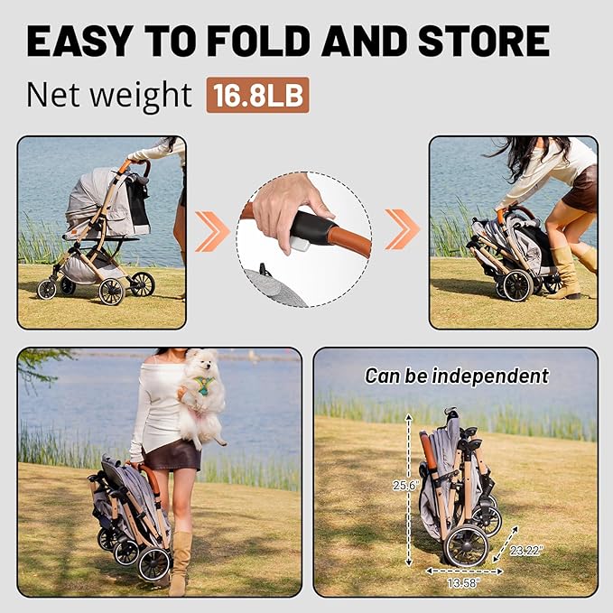 EchoSmile Small Medium Dogs Stroller 4-Wheel Pet Strollers for Medium Dogs Up to 50lbs, One Click Folding Large Cat Stroller, Reversible Handle, Shock Absorbing Wheels, Removable Washable Pad-PurrikoPets