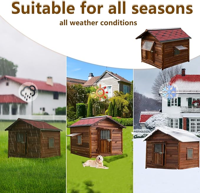 Dog House for Large Dogs Outside with Door and Adjustable Window, Big Dog House Outdoor Weatherproof with Removable Floor, Extra Large Pet House, 7XL-PurrikoPets