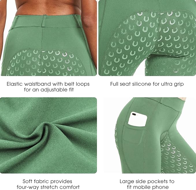 FitsT4 Sports Women's Full Seat Riding Tights Active Silicon Grip Horse Riding Tights Equestrian Breeches-PurrikoPets