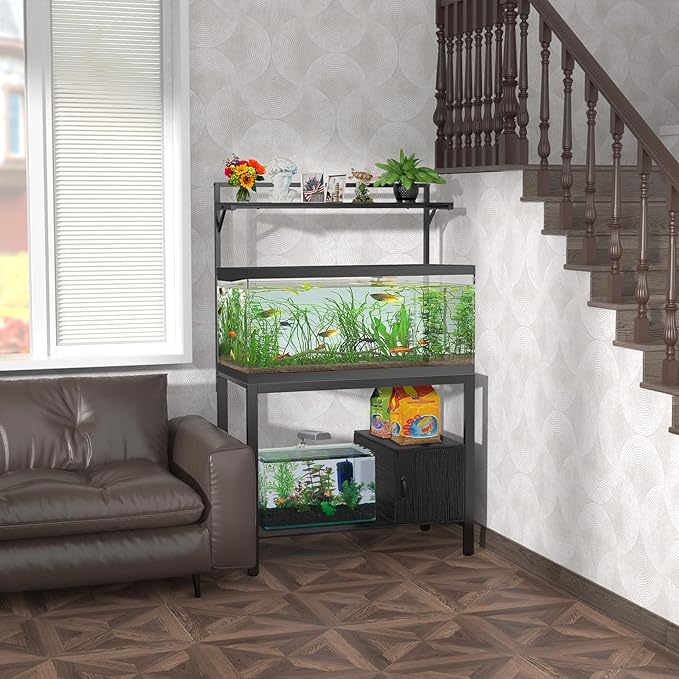 GDLF 40-50 Gallon Fish Tank Stand with Plant Shelf Metal Aquarium Stand with Cubby Storage 36.6" x 18.5" Tabletop fits Aquarium,Turtle Tank,or Reptile Terrariums-PurrikoPets