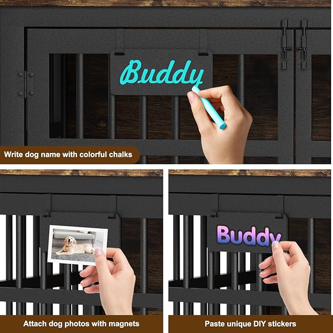EasyCom 42"/41"/33" Dog Crate Furniture with Name Tag, XL Heavy Duty Dog Kennel Indoor for Large and Medium Dogs, Double-Doors Sturdy Dog Cage for Anxiety Dog, Decorate House as TV Stand-PurrikoPets