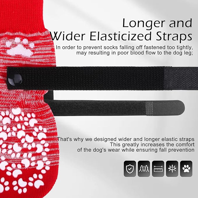 EXPAWLORER Anti Slip Dog Socks, Red, Medium, 4 Count, Fabric, Elastic Band, Dog, Paw Protection, Indoor & Outdoor-PurrikoPets