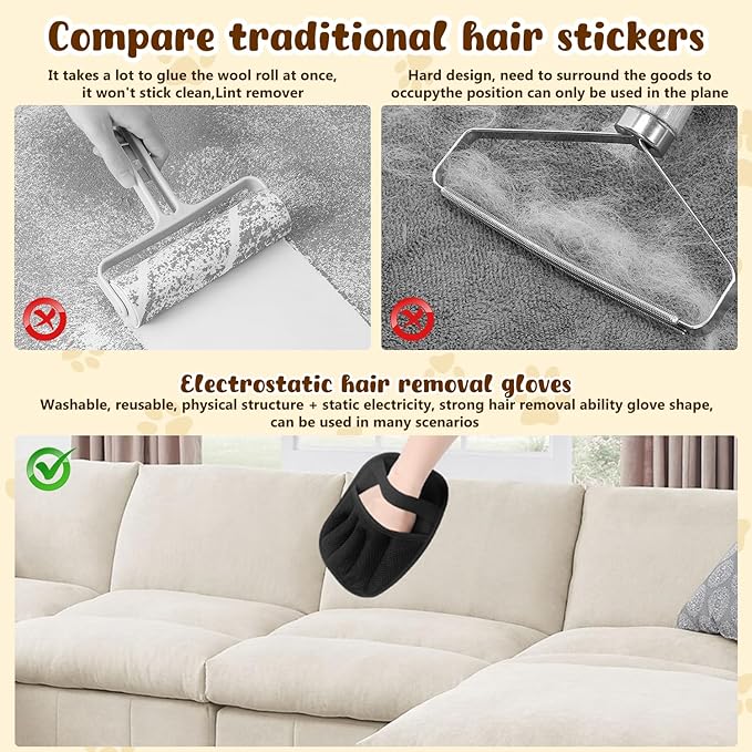 2 Pack Pet Hair Remover Gloves,2025 Upgraded Static Removal Gloves, for Pet Hair, Cat & Dog Hair Removal Tool for Couch,Furniture, Carpet, Car Seat, Pet Grooming-PurrikoPets