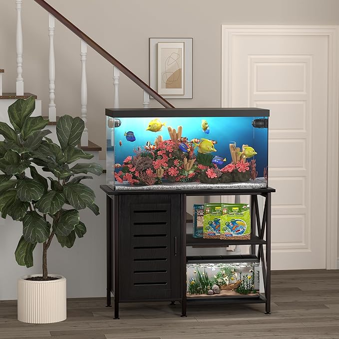 40-50 Gallon Fish Tank Stand, Aquarium Stand with Cabinet Accessories Storage, Heavy Duty Metal Frame, 40.55" L*18.89" W Tabletop, 850LBS Capacity, Black PG02YGB-PurrikoPets