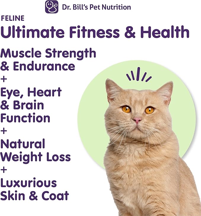 Dr. Bill’s Feline Ultimate Fitness & Health | Cat Multivitamin Powder - Daily Supplement | Weight Control, Joint, Brain, Heart & Immune Support | Omega 3s, Collagen, B Vitamins, Taurine, Amino Acids-PurrikoPets