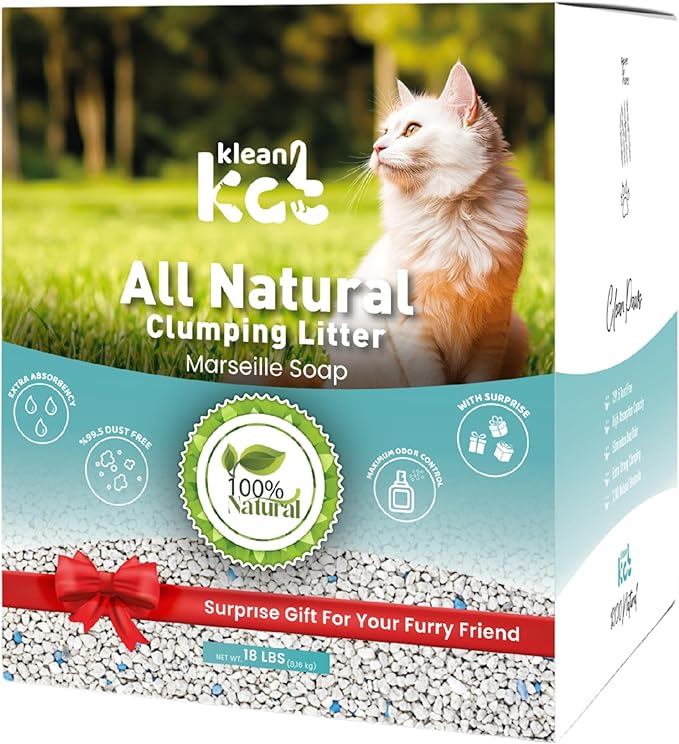 All Natural Clumping Cat Litter – Multiple Scents – Low Dust, Odor Control – (Marseille Soap) 18 lb - Surprise Toy Inside-PurrikoPets