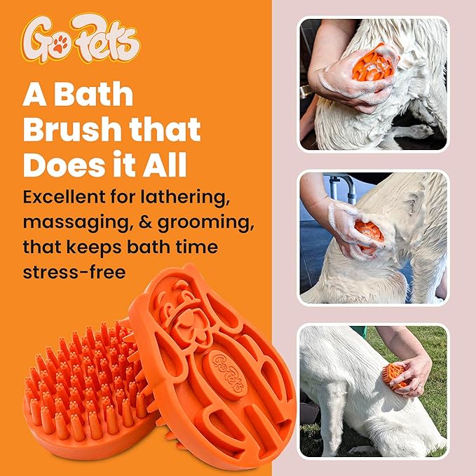 GoPets Curry Comb Bath Brush for Cleaning & Grooming, Silicone Shampoo Scrubber for Shedding & Massage, Rubber Dog Wash & Grooming Brush, Pet Bath Supplies for Long & Short Hair Dogs & Cats-PurrikoPets