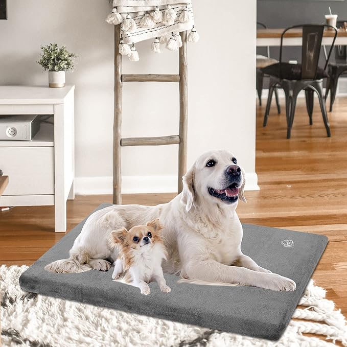 EMPSIGN Stylish Dog Bed Mat Dog Crate Pad Mattress Reversible (Cool & Warm), Water Proof Linings, Removable Machine Washable Cover, Firm Support Pet Crate Bed for Small to XX-Large Dogs, Grey-PurrikoPets