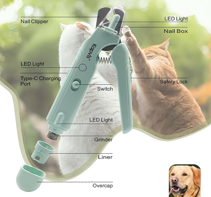 2-in-1 Dog & Cat Nail Clipper and Grinder,LED Lights & Safety Guard for Large Medium Small Dogs Cats Claw Trimmer,Claw Grooming Tool for for Cats and Small Dogs-PurrikoPets