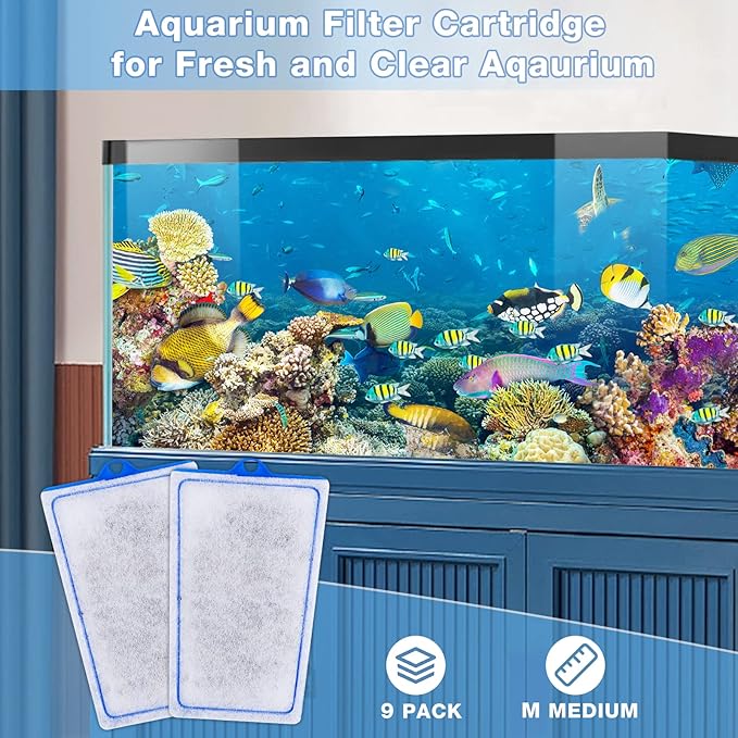 9 Count Assembled Medium Filter Cartridges Compatible with Tetra Whisper Bio-Bag Filters 10i PF10 Reptofilter 90 GPH Medium Replacement Filter Cartridges for Whisper Filter & Aquariums-PurrikoPets