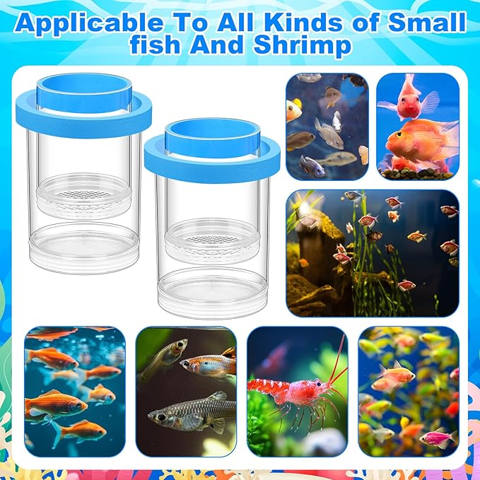 2 Pcs Breeder Box for Fish Tank Aquarium Breeder Separation Net Breeding Box with Suction Cup for Small Fish Shrimp Clownfish Guppy(Blue,L)-PurrikoPets