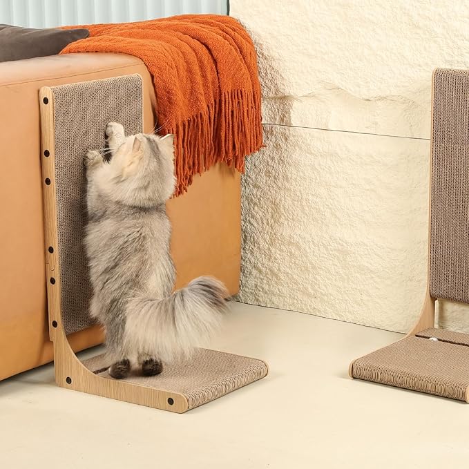 2-Pack Cat Scratching Board, 25.6'' Tall Cardboard L Shape Vertical Cat Scratchers for Indoor Cats, Cat Scratching Post for Wall and Couch, Large-PurrikoPets