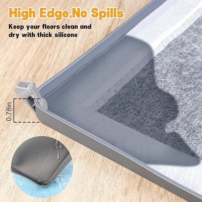 Dog Pee Pad Holder, Puppy Pad Holder Tray for 24'' x 24'' Training Pads, 15pcs Dog Potty Tray Set Include High Edge Silicone Mat & 6 Activated Charcoal Disposable Puppy Pads & 8 Holder Clamps-PurrikoPets