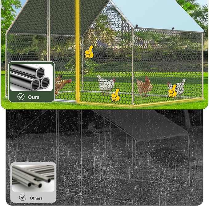 4ever2buy Chicken Runs for Yard with Cover, Large Metal Chicken Run Walk in Metal, Outside Dog Kennel with Roof, Flat Roofed Outdoor Kennel for Cats(9.2’Lx6.23’Wx6.4’H)-PurrikoPets
