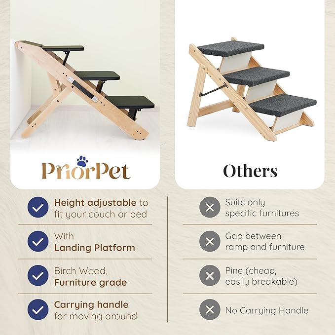 Dog Steps for Bed & Couch 2-in-1 Dog Stairs/Ramp - Height Adjustable Dog Ramp for Couch 7” - 20” - Pet Stairs, Dog Stairs for Small Dogs - Easy to Move Pet Steps with Landing Platform, Natural-PurrikoPets