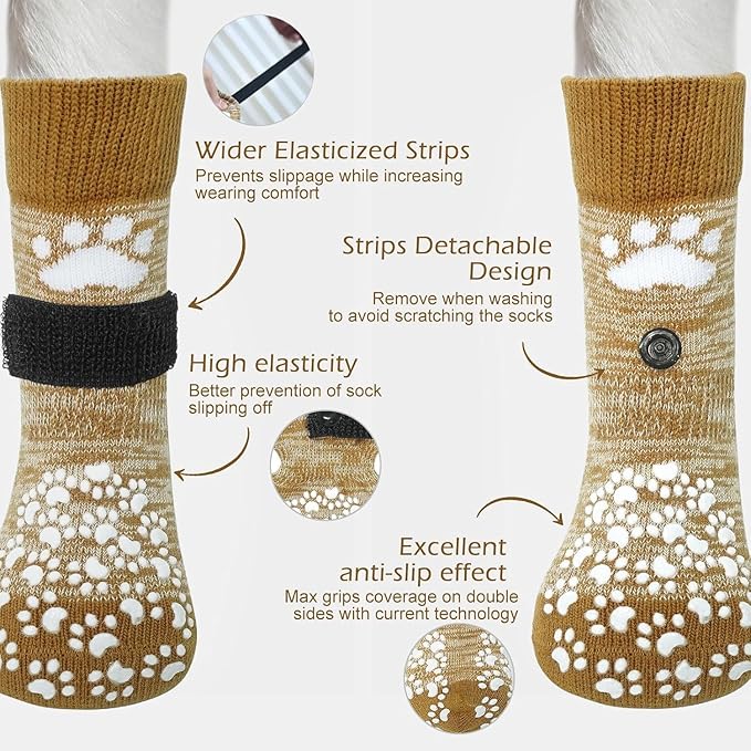 EXPAWLORER Anti Slip Dog Socks to Prevent Licking Paws, Dog Shoes for Hot Pavement, Dog Booties for Small Medium Large Senior Dogs, Traction Control Boots & Paw Protectors for Hardwood Floors-PurrikoPets