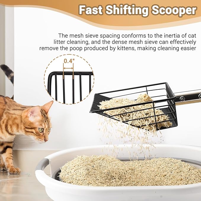 10inch Large Metal Chicken Poop Scooper, 24 to 68" Long Chicken Coop Litter Scoop with Stainless Steel Handle, 4 in 1 Multifunctional Heavy Duty Litter Sifting Shovel Chicken Coop Accessories-PurrikoPets