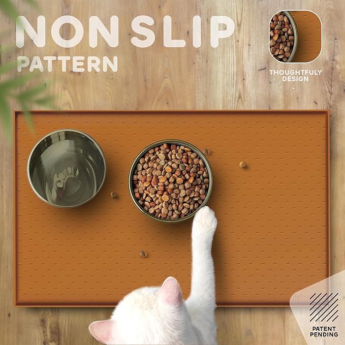 Dog Food Mat - Raised Edges Dogs Mat for Food and Water Prevent Spill, Waterproof Cat Food Mats Protect Floors, Easy Clean Dog Bowl Mats for Food and Water, Silicone Pet Food Tray-PurrikoPets